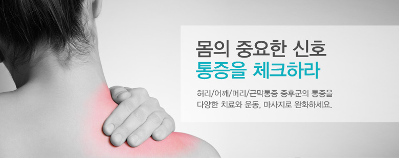 몸의 중요한 신호 통증을 체크하라 허리/어깨/머리/근막통증 증후군의 통증을 다양한 치료와 운동, 마사지로 완화하세요.